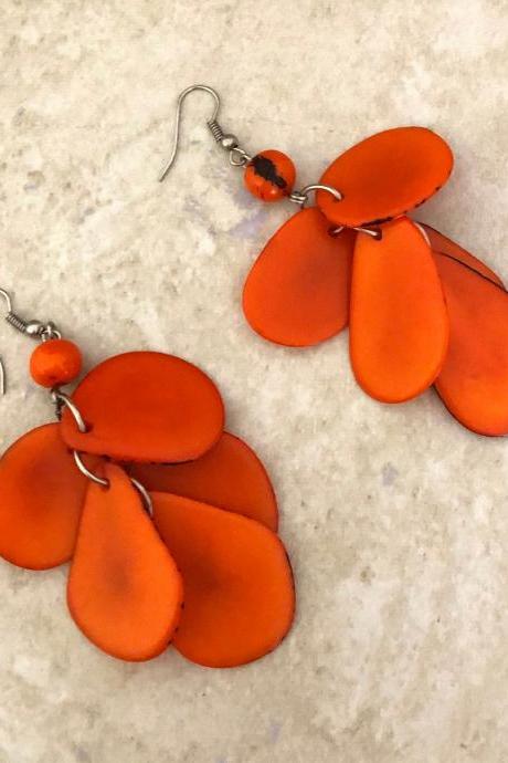Orange Earrings, Statement Earrings, Dangly Earrings, Seeds Earrings, Handmade Earrings, Summery Earrings, Long Earrings, Big Earrings